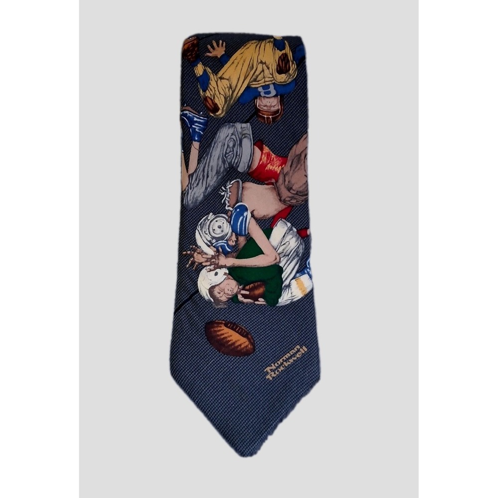 Vintage 96 Brown & Bigelow Norman Rockwell‎ Silk Football Sports Necktie Graphic
